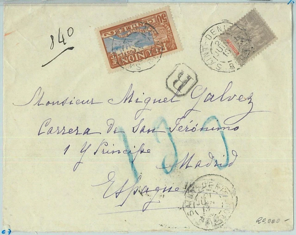 68797 - REUNION - Postal History -  REGISTERED COVER  to SPAIN   1915 - Image 1 of 1