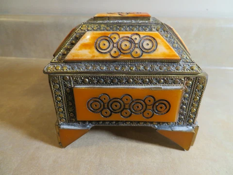Vintage Moroccan Small Chest Trunk Box Camel Bone or Artificial Inlay Cover