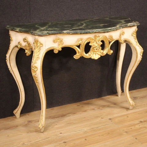 Console furniture side table antique Italian style in lacquered and gold wood Cover
