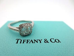 Tiffany & Co Platinum Legacy Cushion Diamond Halo Engagement Ring .78Ct G-VVS1