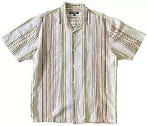 Stacy Adams Linen Button Front Shirt Size 2XL Vertical Stripes Short Sleeve - Picture 1 of 9