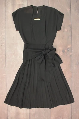 Vtg Women's 40s Black Rayon Dress 1940s Petite Lady Modes Cocktail Dress LBD - Image 1 of 4