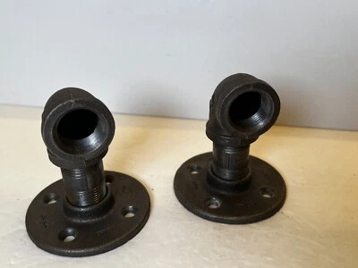 Pair 2x3" Pipe L Brackets DIY Towel Bar, Curtain urban industrial Hardware - Image 1 of 4