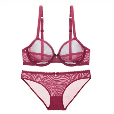 Lace See through Womens Bras Set Mesh Brassiere Breathable Panties Sexy Lingerie - Image 1 of 4
