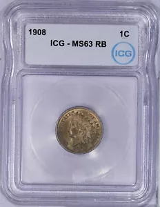 Centavo indio 1908 1c ICG MS63 RB - Imagen 1 de 4