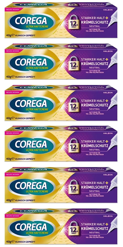 ✅ COREGA Ultra Haftcreme starker Halt + Krümelschutz für Zahnersatz 6x 40ml ✅