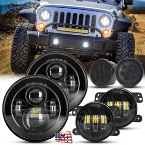 Brightest 7inch Round LED Headlight Fog Lights Turn Signal fit for Jeep JK 07-17 - Picture 1 of 10
