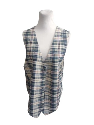 Colete xadrez de algodão vintage anos 90 Y2K Academia Cherokee grunge preppy  - Imagem 1 de 4