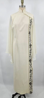 VTG Alfred Shaheen Maxi Dress Womens 10 Asian Inspired Sheer Bell Sleeves Slit - Image 1 of 4
