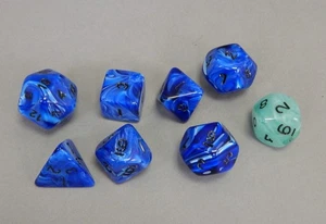 8pc Crystal Caste Silk Blue w black polyhedral dice set OOP - Picture 1 of 2