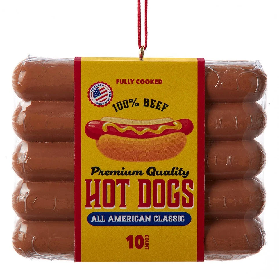 KURT S ADLER Hot Dog Package Ornament 3.375"