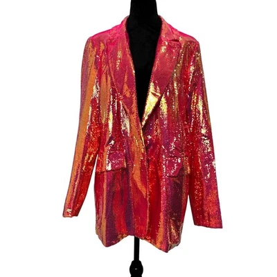 Blazer Longline Lentejuelas Iridiscentes 2X (Se Adapta a 1X) Nuevo con Etiquetas Fiesta Vacaciones Chaqueta Glam Foto 1 de 4