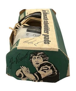 Almohadillas de hombro de fútbol americano Joe Namath Franklin de colección en caja de fotos original NY Jets - Imagen 1 de 8