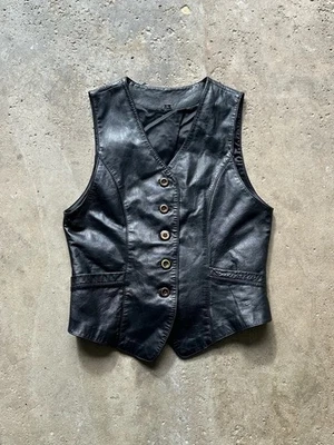 Vintage 1980s 1990s Womens Leather Button Up Biker Vest Size Large - Image 1 of 4
