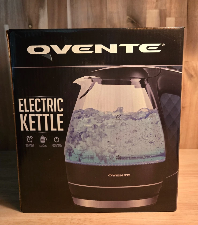 Chaleira elétrica Ovente vidro preto 1,5 litros sem BPA (KG83B) desligamento automático NOVO - Imagem 1 de 4