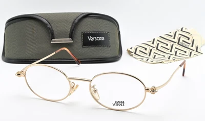 GIANNI VERSACE VERSACE Vintage Brille G86 030 50-19 Gold Glanz Luxus Rap Oval Medusa Hinge NOS