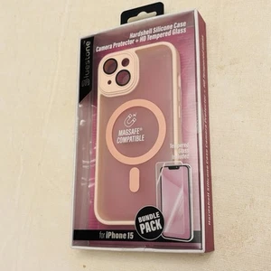Bluestone Apple Silikon Handyhülle MagSafe iPhone 15 Pink Hartglas Neu - Bild 1 von 4