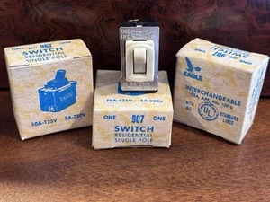 Nuevo de Lote Antiguo - Eagle - Interruptor 907 - Polo Único - Marfil 10A 125V 5A 250V - EE. UU. - Paquete de 3 - Imagen 1 de 1
