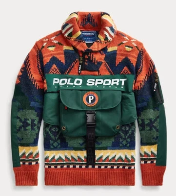 Polo Sport Ralph Lauren Outdoorsman Southwestern Lambswool Knit Orange Sweater M - Image 1 of 4
