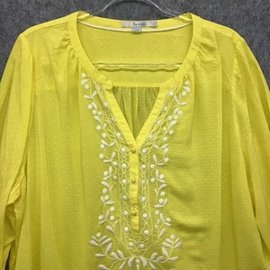 Boden Embroidered Peasant Tunic Shirt Womens 18 Bright Yellow Boho - Picture 1 of 8