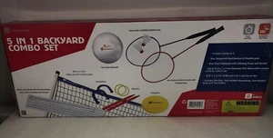 5 In 1 Backyard Combo Set Volleyball Badminton Ring Toss Horse Shoe Flying Disc - Bild 1 von 2