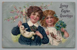 Raphael Tuck & Sons Saludos de Pascua Conejos 1908 Balto MD STA D Barril Dúplex - Imagen 1 de 2