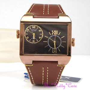 OMAX DUL005 5atm Imperméable Seiko Mouvement Unisex Dual Twin Time marron Montre - Imagen 1 de 11