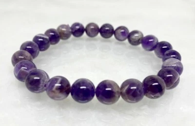One (1) Amethyst Beaded Bracelet 8MM AAA Round Beaded Bracelet Healing Bracelet - Image 1 of 4
