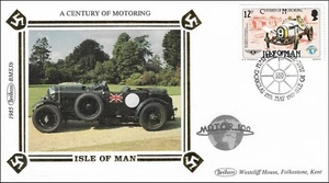 WD Bentley Automobile Race Car 1922 Isle of Man Motor 100 Benham Silk FDC 1985 - Picture 1 of 1