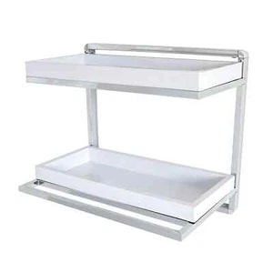 Dayna 2 Tier Wall Mount Shelving Unit with Towel Rack and Trays Chrome/White - Picture 1 of 4