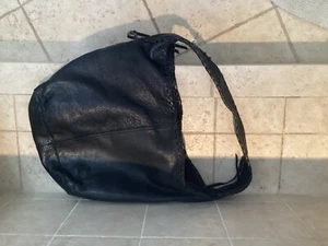 Vintage Lucky Brand Whipstitched Pebbled Leather Shoulder Bag Black Boho Purse - Bild 1 von 7