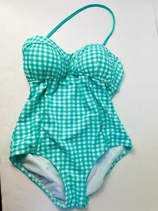 Lauren James Einteiler Badeanzug Damen Small Grün Gingham Karo Träger Neu ohne Etikett - Bild 1 von 10