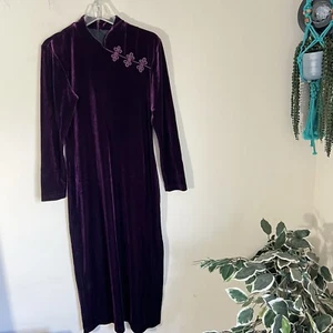 VTG 80s 90s Y2K Velvet Cheongsam Maxi Dress Goth Dark Pinup Whimsigoth 10 P - Picture 1 of 6