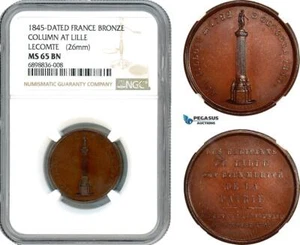 AK092, France, 1845 Bronze Medal by Lecomte, Lille Column, NGC MS65BN - Picture 1 of 1