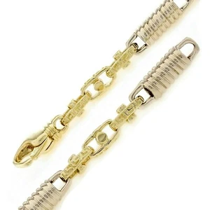 10k Yellow & White Gold Spring Barrell & Greek Link Bracelet 8.5" 7mm 27.3 grams - Picture 1 of 4