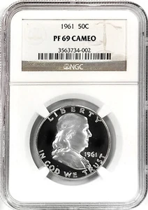 1961 Proof Franklin Silver Half Dollar 50c NGC PF69 CAMEO Scarce in this Grade! - Picture 1 of 2