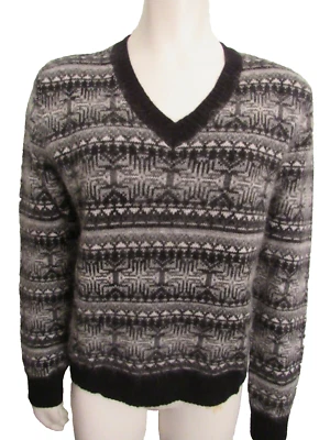 Valerie Stevens Separates PL Wool Angora Shaggy V-Neck Sweater Black Gray NWT - Image 1 of 4