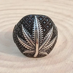 Palm Tree Designer Turkey Men's Ring Ottoman Solid 925 Sterling Silver Jewelry - Picture 1 of 11