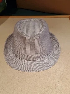 Al Godon Mens Fedora Hat Cotton Linen Large Beige Brown Stripes - Picture 1 of 6