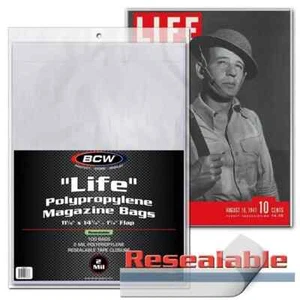 100 BCW wiederverschließbare Life Magazine Taschen, säurefrei, Archivqualität, 2 Mil Poly - Bild 1 von 1