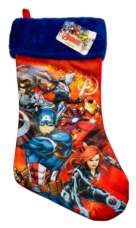Avengers Marvel Medias Navidad 16" Satén NUEVO Azul Imitación Piel Borde Vacaciones Foto 1 de 1