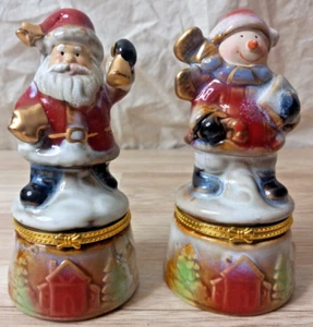2x Porcelain Trinket Box Snow Washed Santa Snowman Christmas - Picture 1 of 11