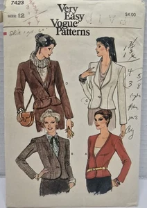 Vintage Very Easy Vogue Patterns #7423 Size 12 Misses Jacket Pattern 4 Styles - Picture 1 of 3