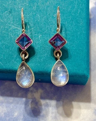 Pendientes Nicky Butler NB Plata de Ley AMATISTA Y PIEDRA LUNAR AZUL Lágrimas 925 Foto 1 de 3