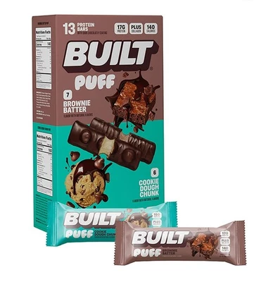 Built Bar Puff & Chunk 蛋白棒,品种包,13 克拉 — 第 1/4 张图片