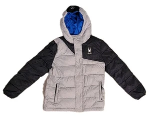 Spyder Boys Ski Jacket Size Medium (10/ 12) Hooded Puffer Coat Gray/Black - Picture 1 of 9
