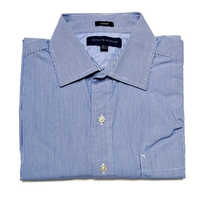 Tommy Hilfiger Para Hombres Azul Pin Rayas Calce Ajustado Manga Larga Abotonada, Talla 15-1/2 Foto 1 de 4
