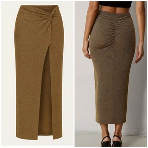 Nookie Nova Maxirock Metallic Gold Schlitz Größe Large Neu mit Etikett - Bild 1 von 15