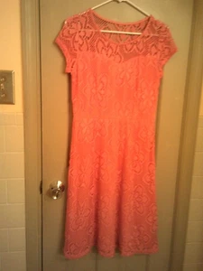 Ladies Cato Brand Orange Lace A-Line Dress, Size 8. Short Sleeves. - Picture 1 of 2