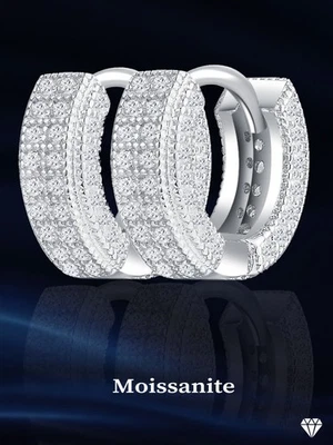 Moissanite Real 925 Silver Hoops Small Huggie Hoop Earrings Mens Ladies Earring - Image 1 of 4